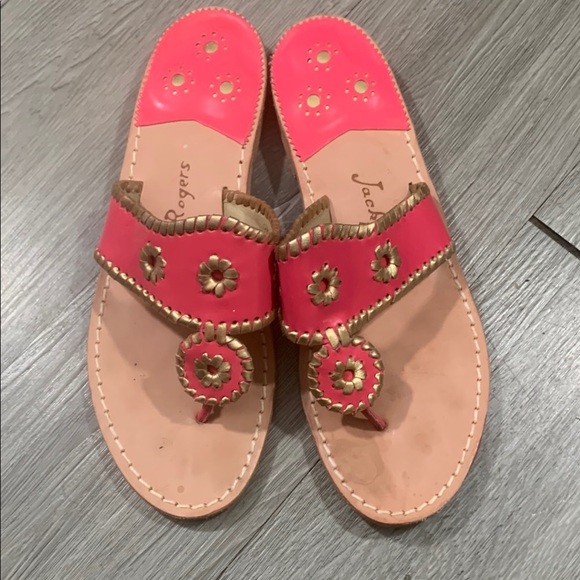 Jack Rogers Nantucket Style Salmon Pink & Gold Thong Style Sandals size 10 - Picture 1 of 9